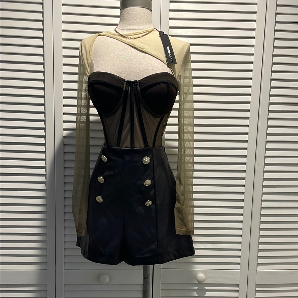 Chic Black and Gold Mesh Corset Top
